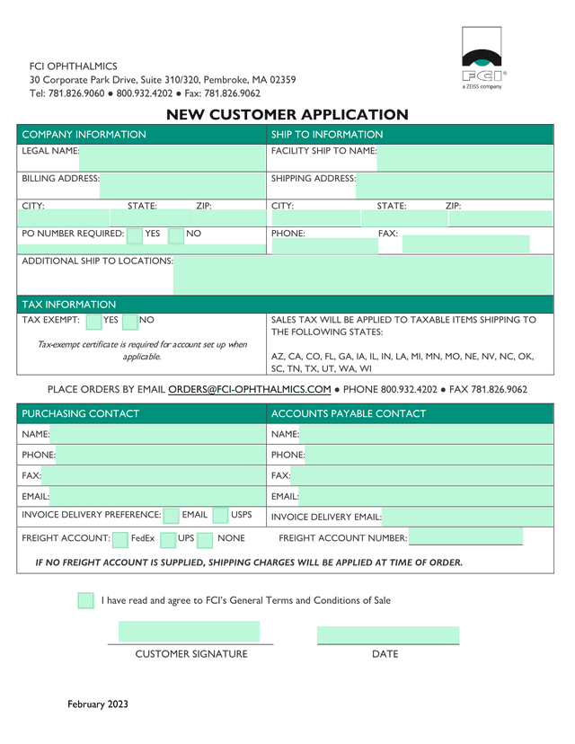 NEW CUSTOMER APPLICATION screenshot
