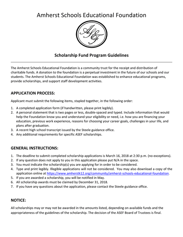 Scholarship Fund Program Guidelines screenshot