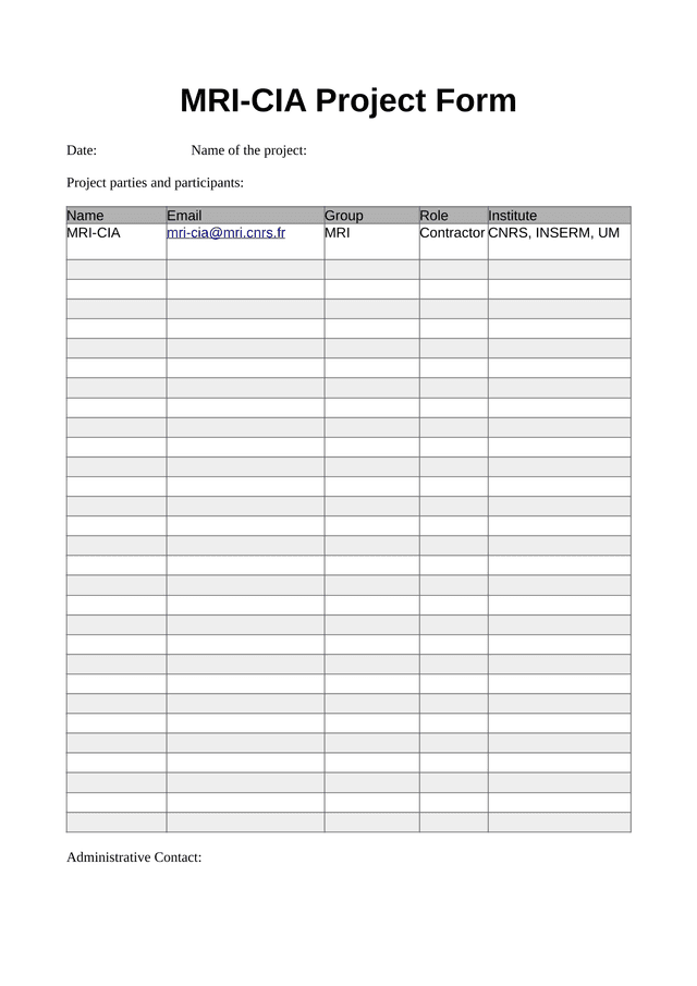 MRI CIA Project Form screenshot