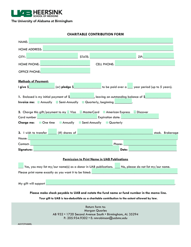 CHARITABLE CONTRIBUTION FORM screenshot