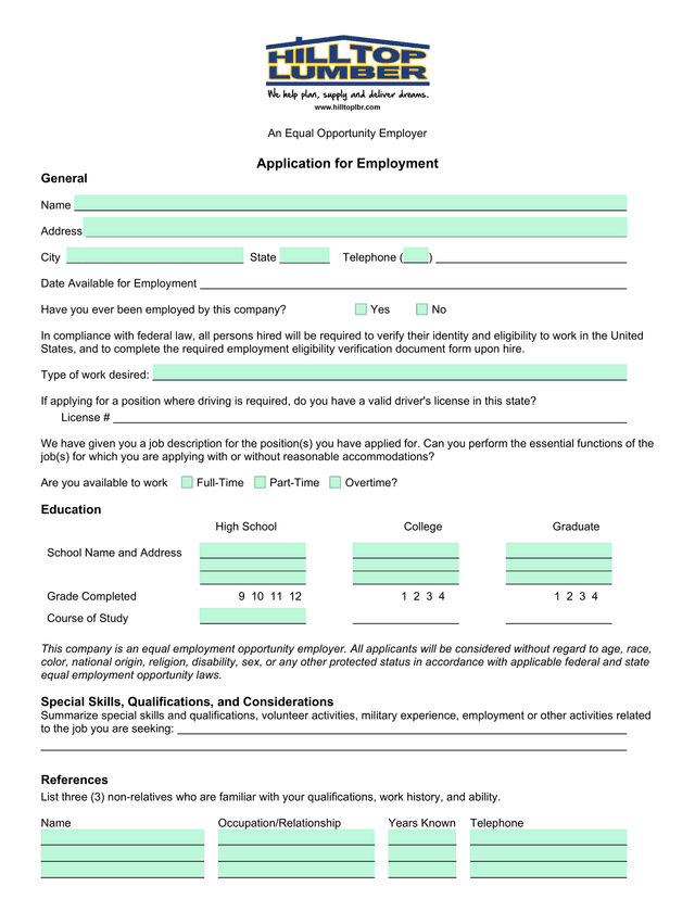Application For Employment screenshot