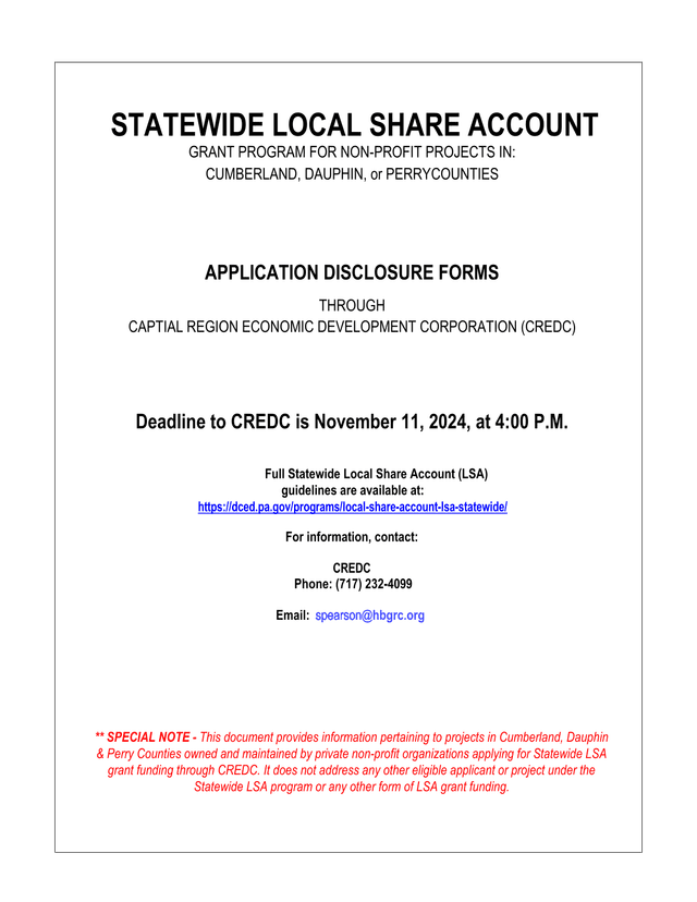 Statewide Local Share Account Grant Program Application Disclosure Forms screenshot