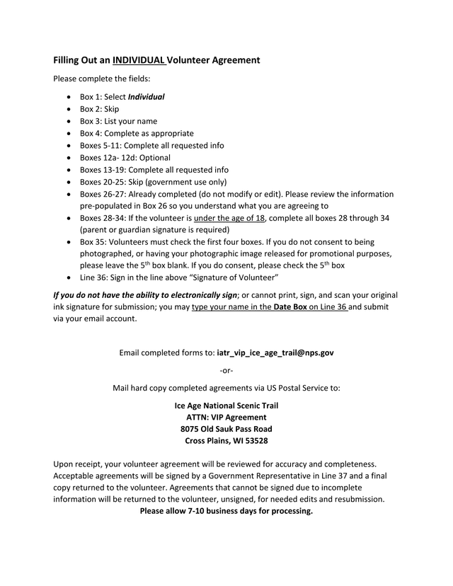 Volunteer Service Agreement Natural  Cultural Resources screenshot