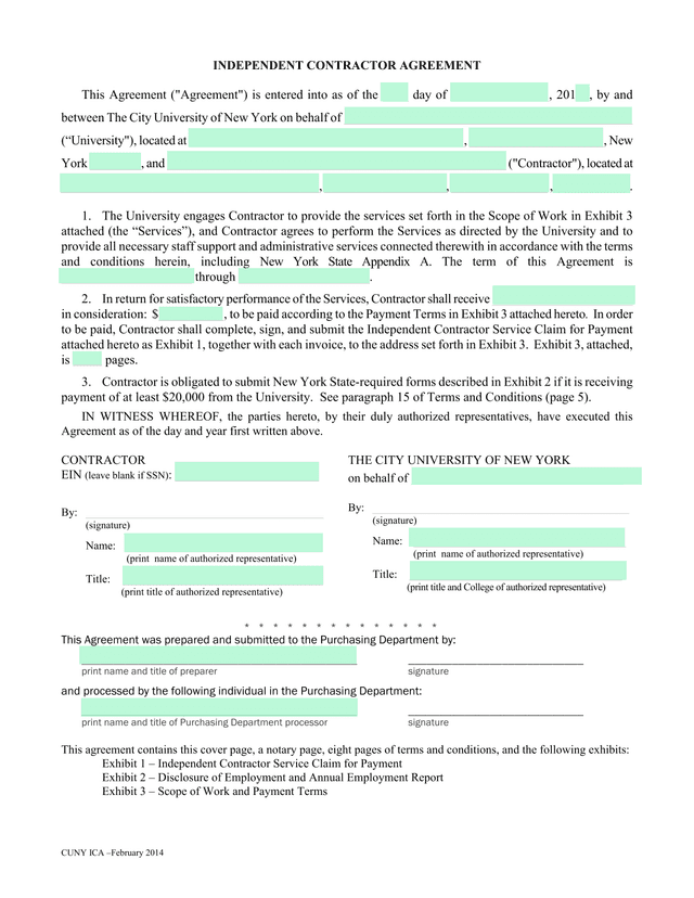 CUNY ICA  Independent Contractor Agreement screenshot