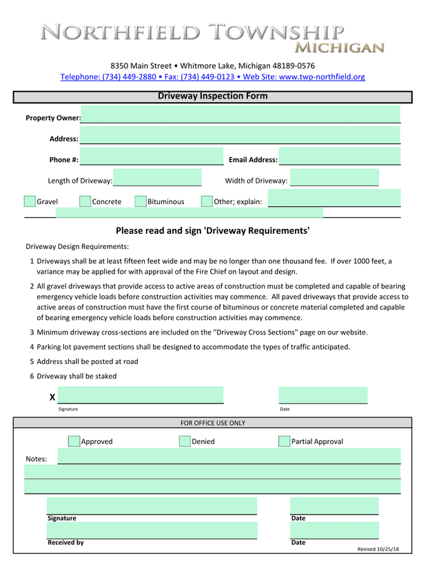 Driveway Inspection Form screenshot