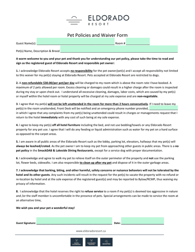 Pet Policies And Waiver Form screenshot