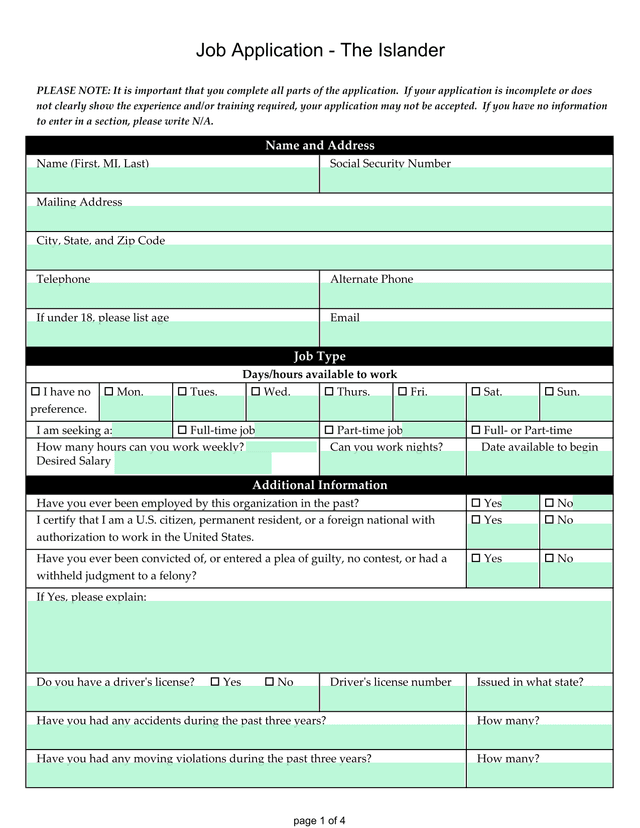 Employment Application screenshot