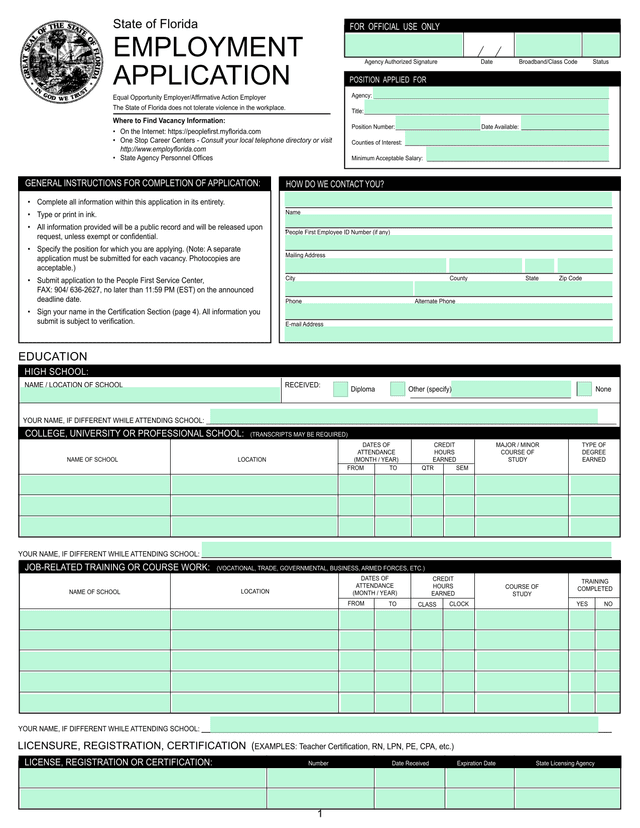 Employment Application Form screenshot