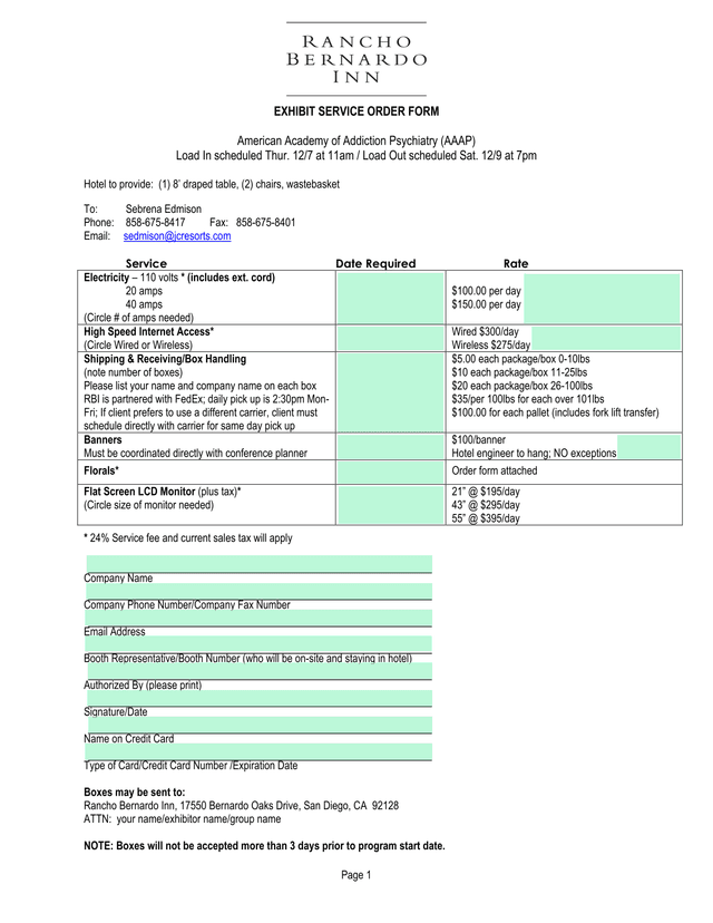 EXHIBIT SERVICE ORDER FORM screenshot