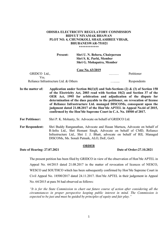 Case No. 632019 GRIDCO Ltd. Vs. Reliance Infrastructure Ltd.  Others screenshot