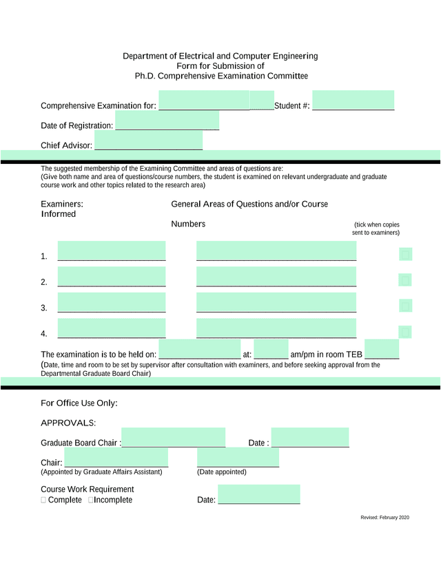 Ph.D. Comprehensive Examination Committee Form screenshot