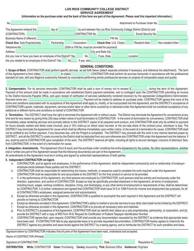 LOS RIOS COMMUNITY COLLEGE DISTRICT SERVICE AGREEMENT screenshot