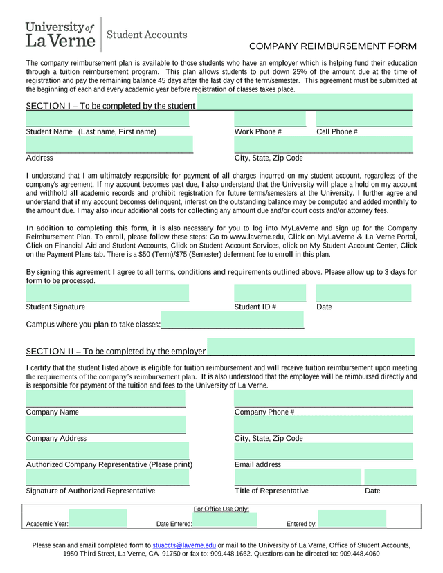Company Reimbursement Form screenshot