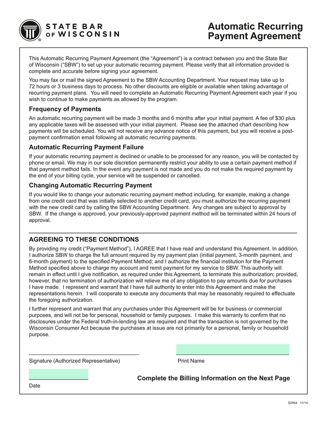 Automatic Recurring Payment Agreement screenshot