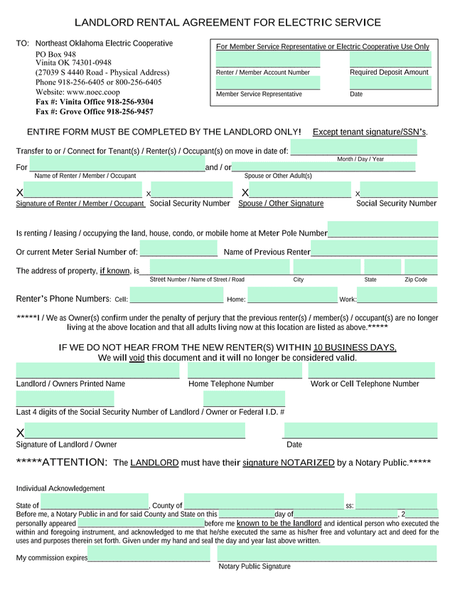 Landlord Rental Agreement For Electric Service screenshot