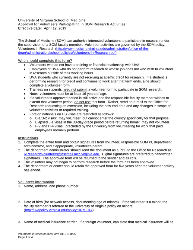 Approval For Volunteers Participating In SOM Research Activities screenshot