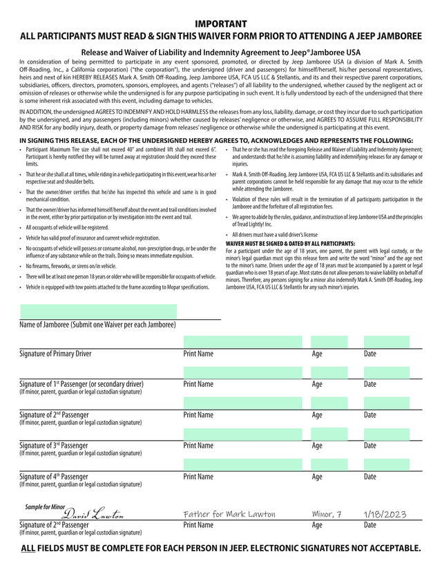 Jeep Jamboree Waiver And Release Of Liability screenshot