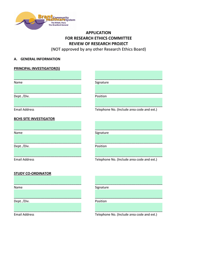 APPLICATION FOR RESEARCH ETHICS COMMITTEE REVIEW OF RESEARCH PROJECT screenshot