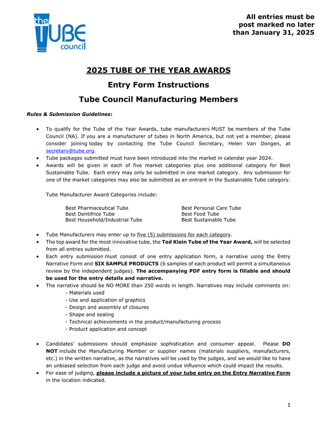 2025 Tube Of The Year Awards Entry Form Instructions screenshot