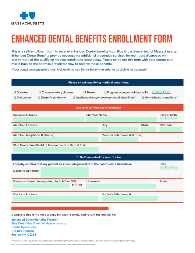 Enhanced Dental Benefits Enrollment Form screenshot