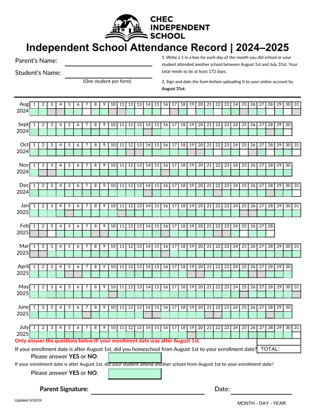 Student CalendarRegistration Form screenshot