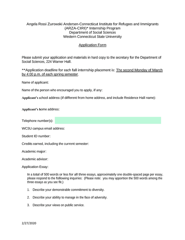 ARZA CIRI Internship Program Application Form screenshot