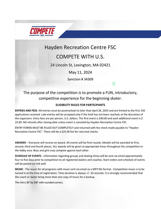 Hayden Recreation Centre FSC COMPETE WITH U.S. Competition Announcement screenshot