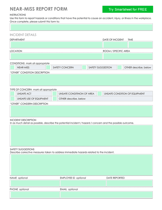 NEAR MISS REPORT FORM screenshot