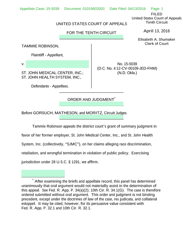 UNITED STATES COURT OF APPEALS ORDER AND JUDGMENT screenshot