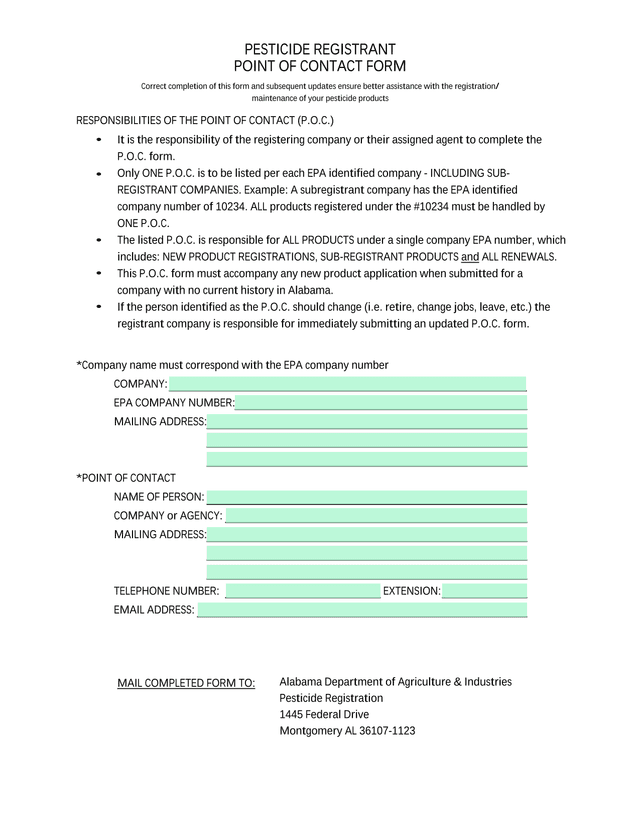Pesticide Registrant Point Of Contact Form screenshot
