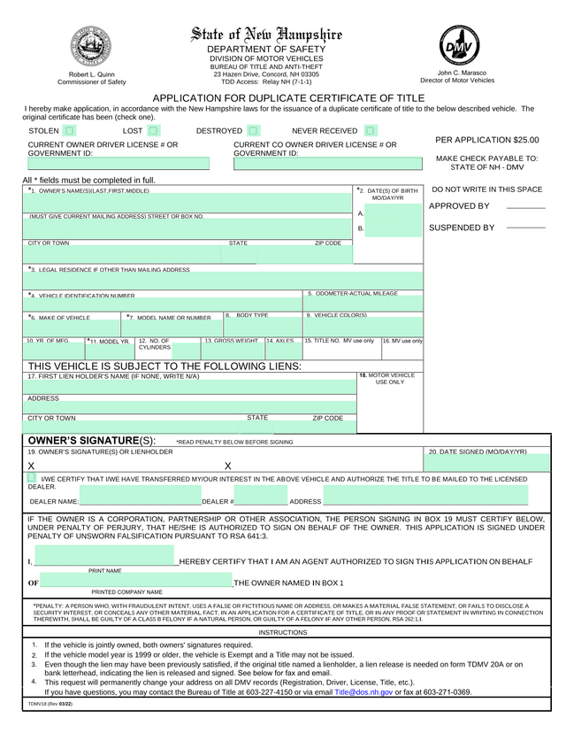 Application For Duplicate Certificate Of Title screenshot