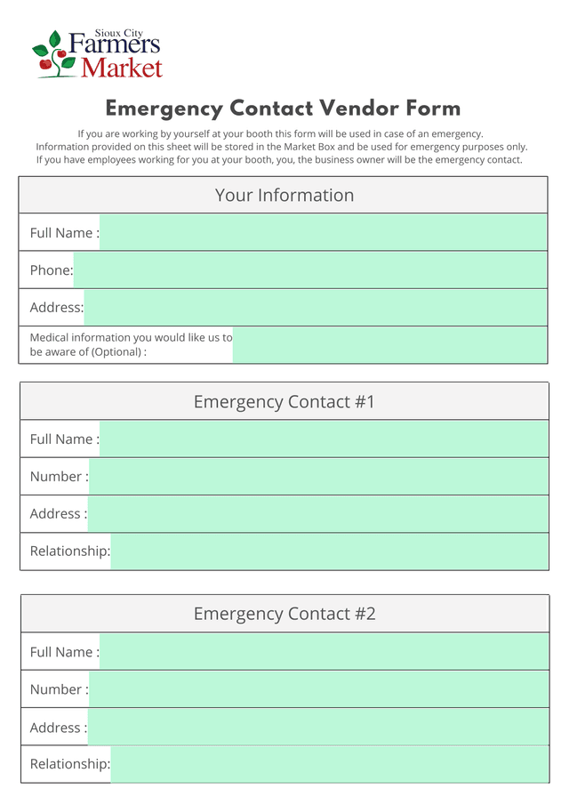 Emergency Contact Vendor Form screenshot