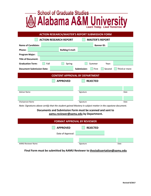 Action ResearchMasterS Report Submission Form screenshot