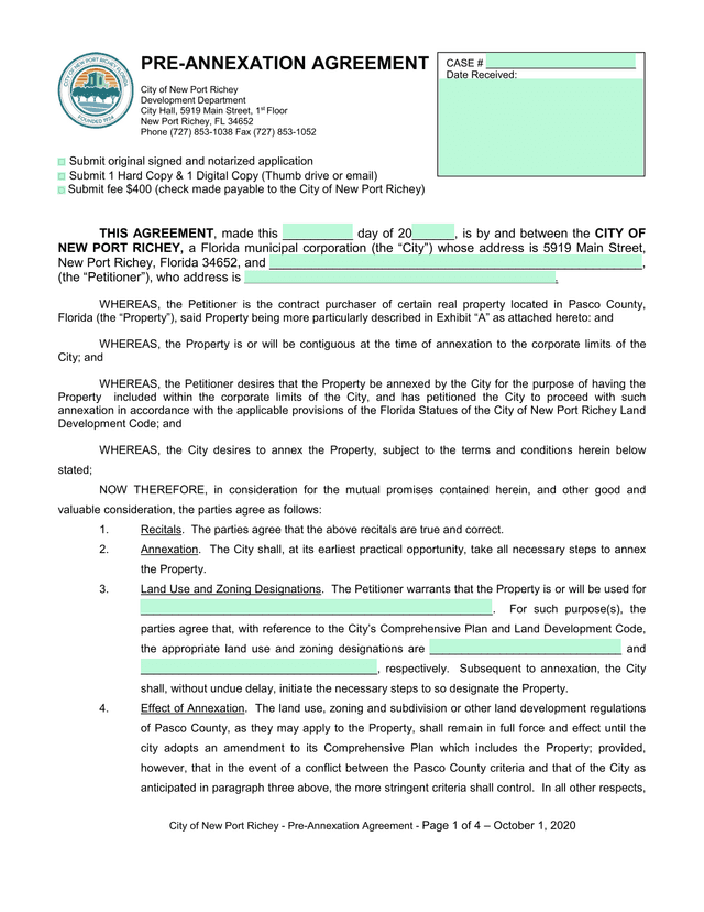 Pre Annexation Agreement screenshot
