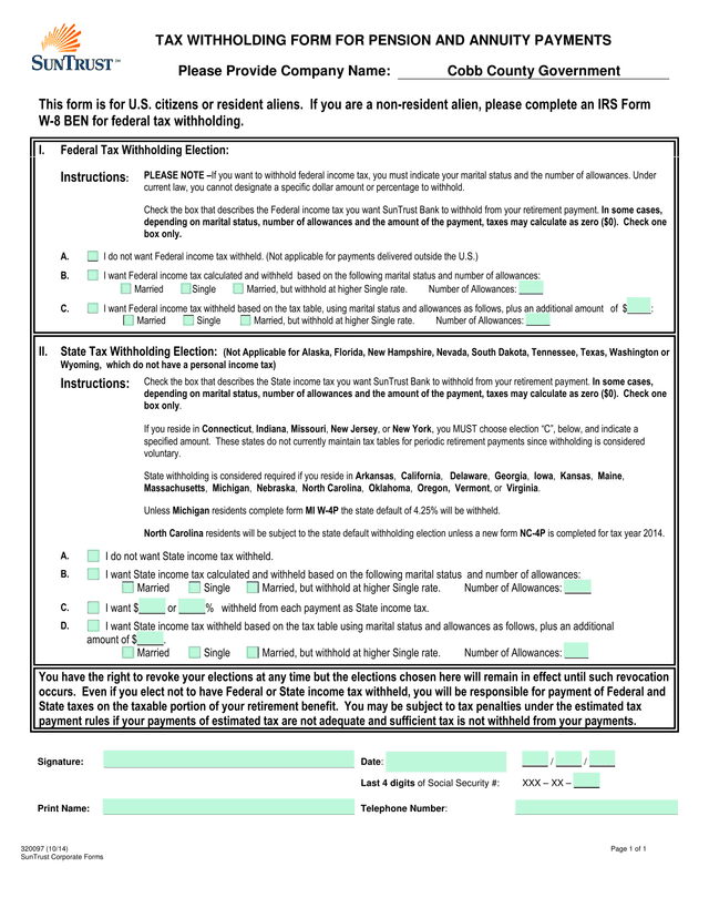 Tax Withholding Form For Pension And Annuity Payments screenshot