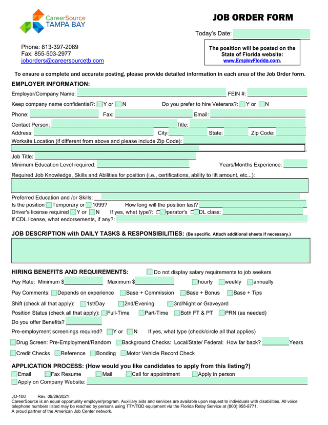 Job Order Form screenshot