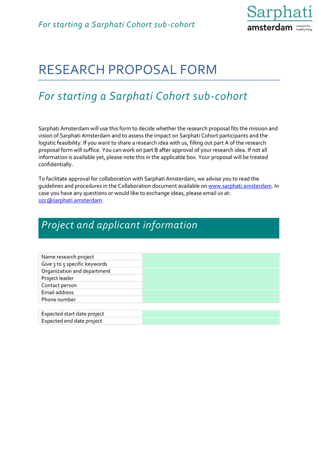 RESEARCH PROPOSAL FORM screenshot