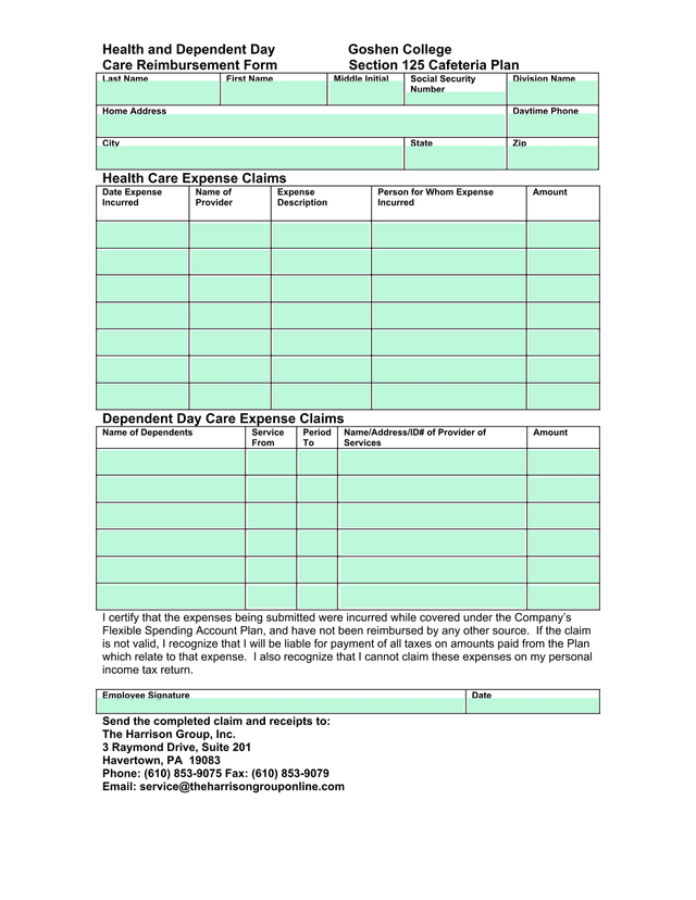 Health And Dependent Day Care Reimbursement Form screenshot