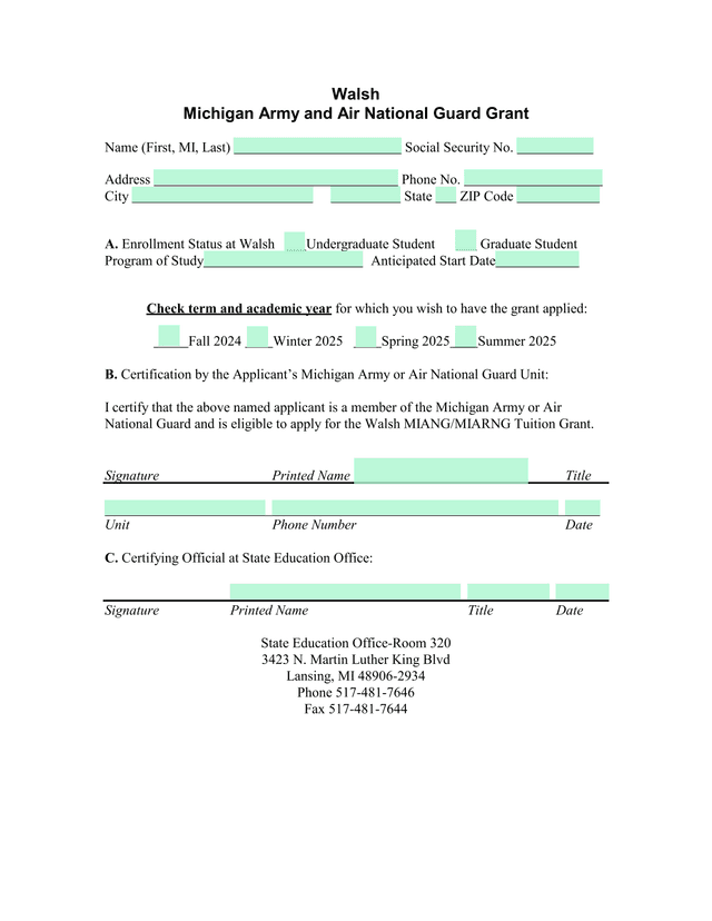 Walsh Michigan Army And Air National Guard Grant screenshot