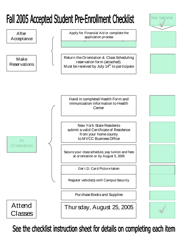 Instructions For Completing Pre Enrollment Checklist Items screenshot