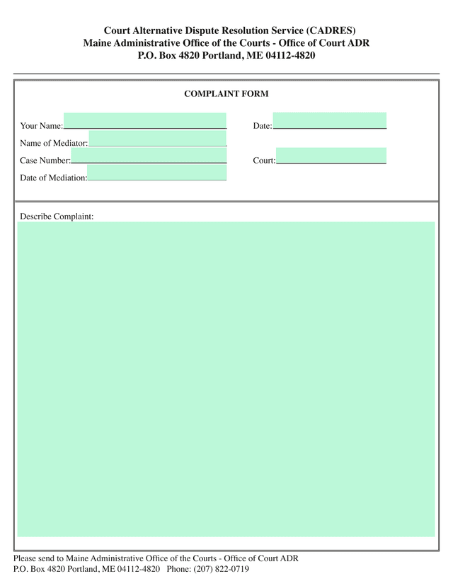 Complaint Form screenshot