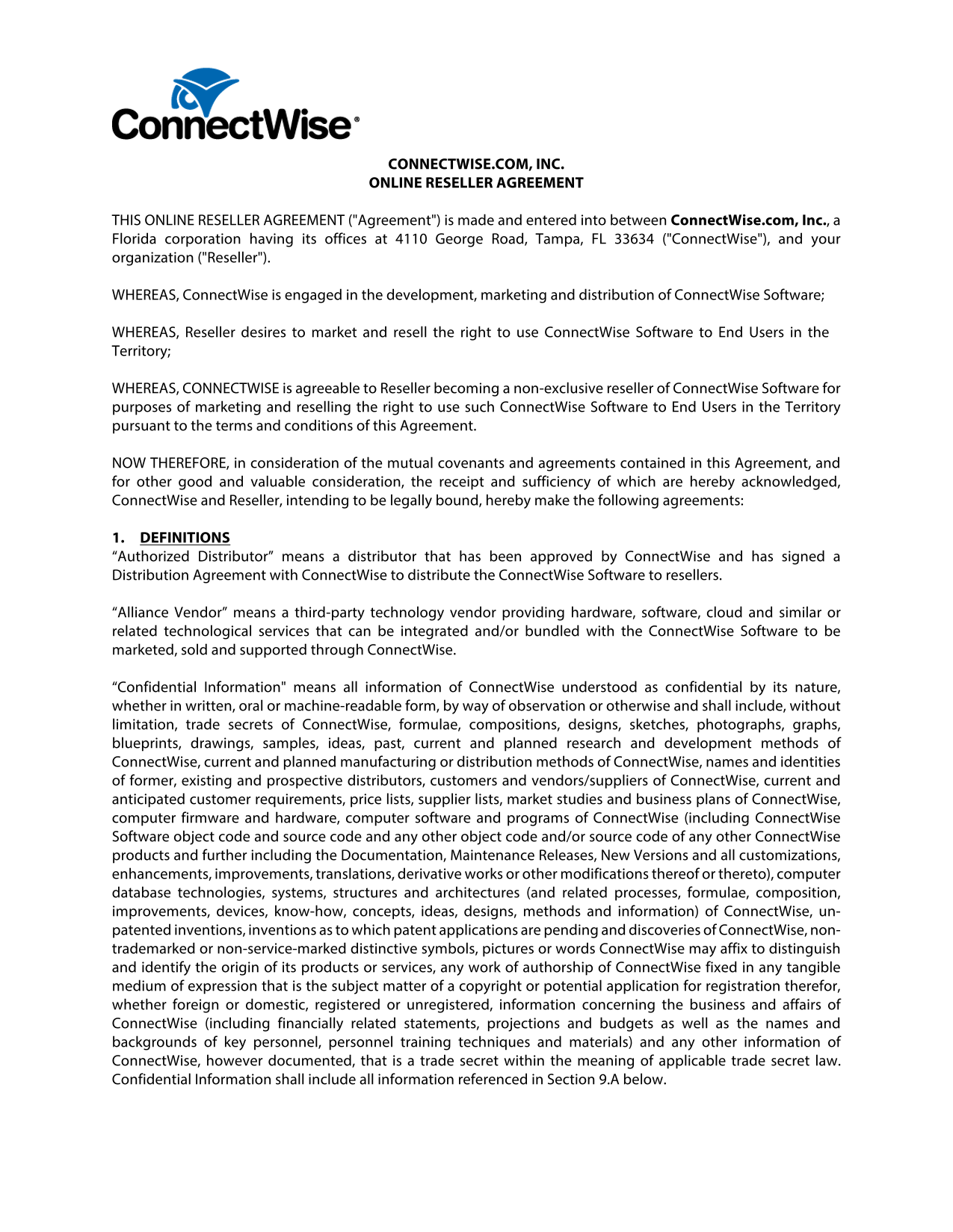 Online Reseller Agreement screenshot