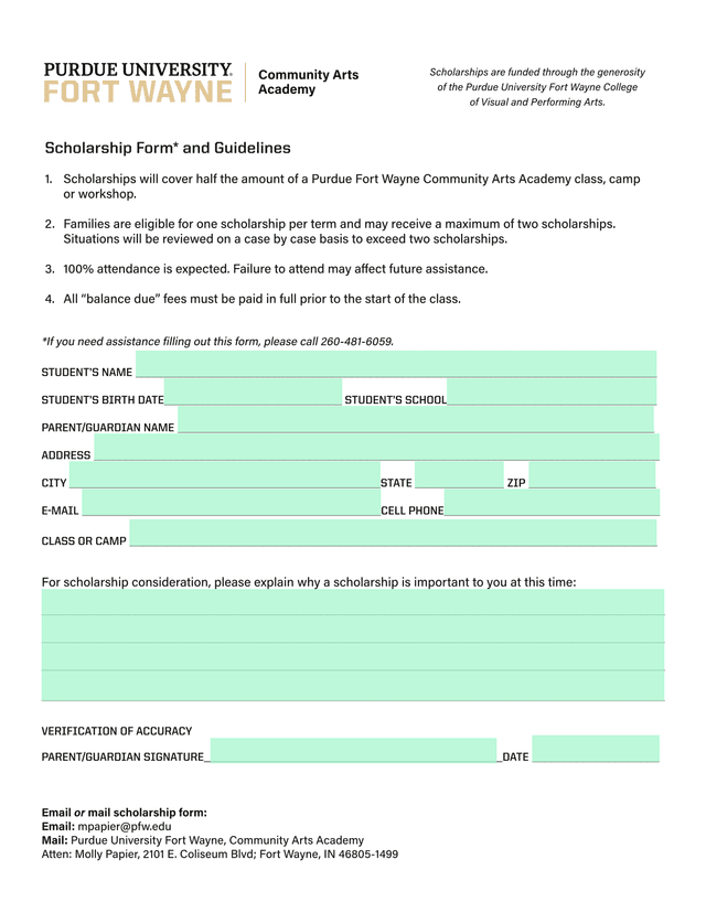 Scholarship Form screenshot
