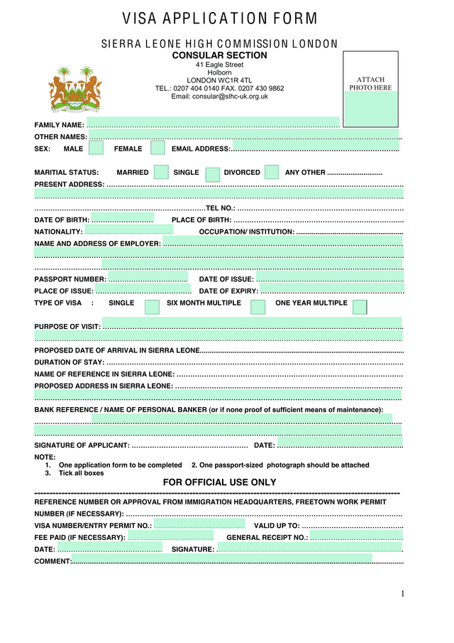 Visa Application Form screenshot