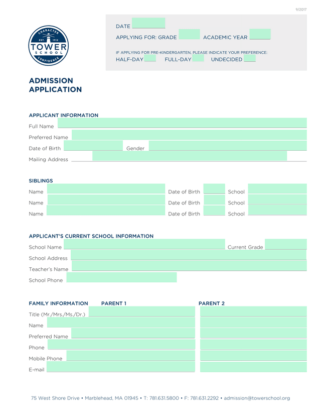 Tower School Admission Application screenshot