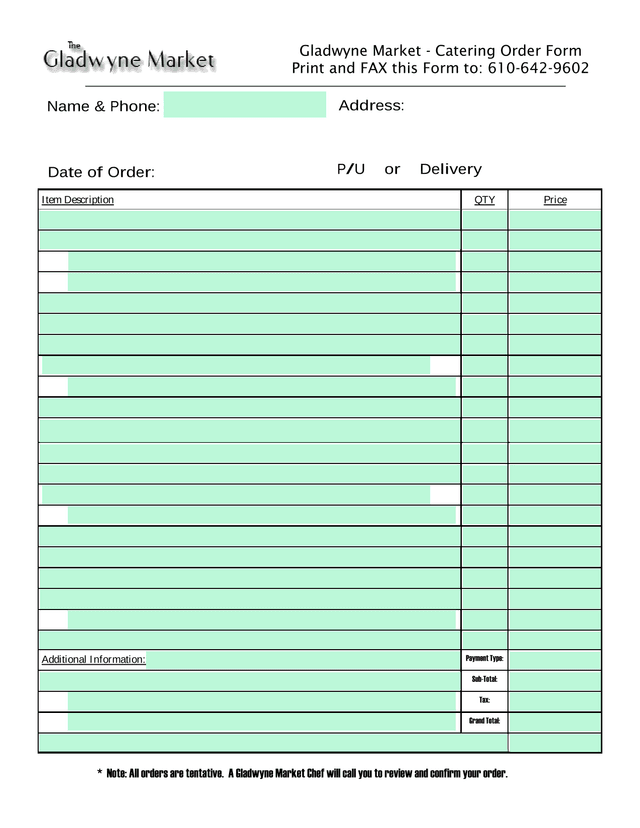 Gladwyne Market   Catering Order Form screenshot