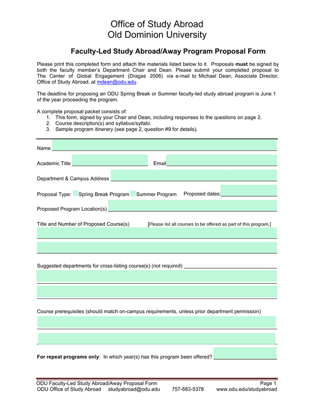ODU Faculty Led Study AbroadAway Proposal Form screenshot