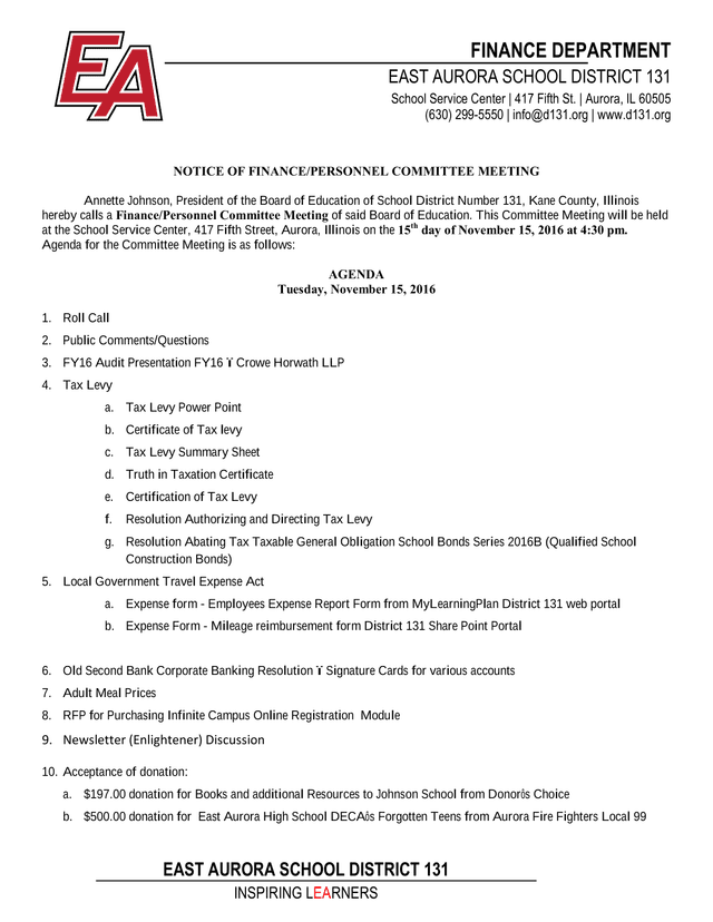 Notice Of FinancePersonnel Committee Meeting screenshot