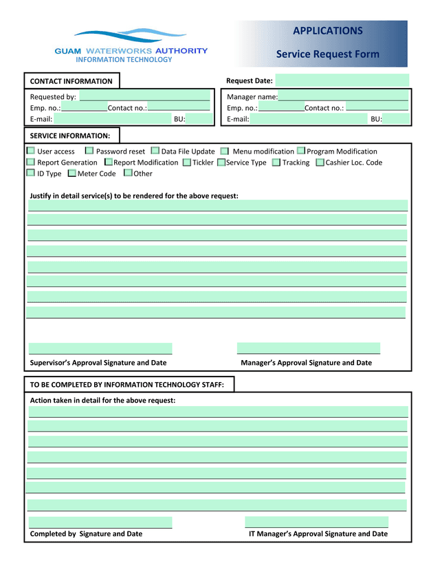 Service Request Form screenshot