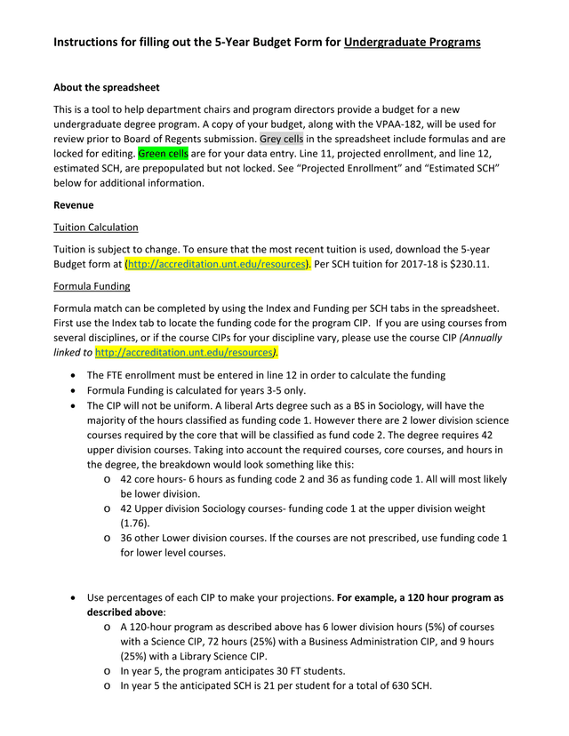 5 Year Budget Form For Undergraduate Programs screenshot